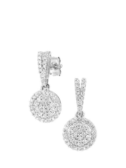 Mogul 9ct White Gold Diamond Halo Drop Earrings, White