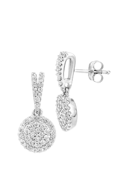 Mogul 9ct White Gold Diamond Halo Drop Earrings - view 2, White