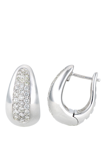 Mogul 9ct White Gold Curved Diamond Huggie Earrings - view 2, White