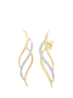 Mogul 9ct Yellow and White Gold Diamond Drop Earrings, White