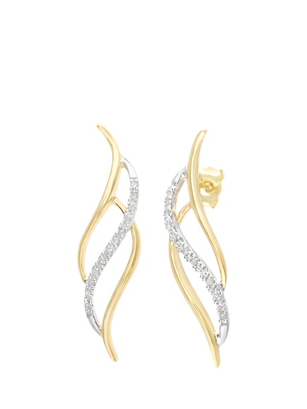 Mogul 9ct Yellow and White Gold Diamond Drop Earrings, White