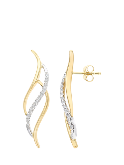 Mogul 9ct Yellow and White Gold Diamond Drop Earrings - view 2, White