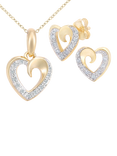 Mogul 9ct Yellow Gold Diamond Heart Pendant and Stud Earring Set