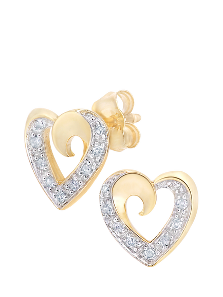 Mogul 9ct Yellow Gold Diamond Heart Pendant and Stud Earring Set - view 2, Gold
