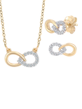 Mogul 9ct Yellow Gold and Diamond Infinity Loop Pendant and Stud Earring Set