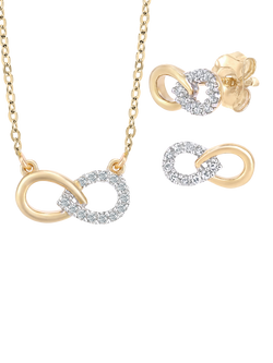 Mogul 9ct Yellow Gold and Diamond Infinity Loop Pendant and Stud Earring Set, Gold