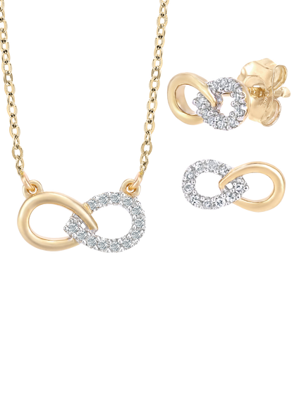 Mogul 9ct Yellow Gold and Diamond Infinity Loop Pendant and Stud Earring Set, Gold