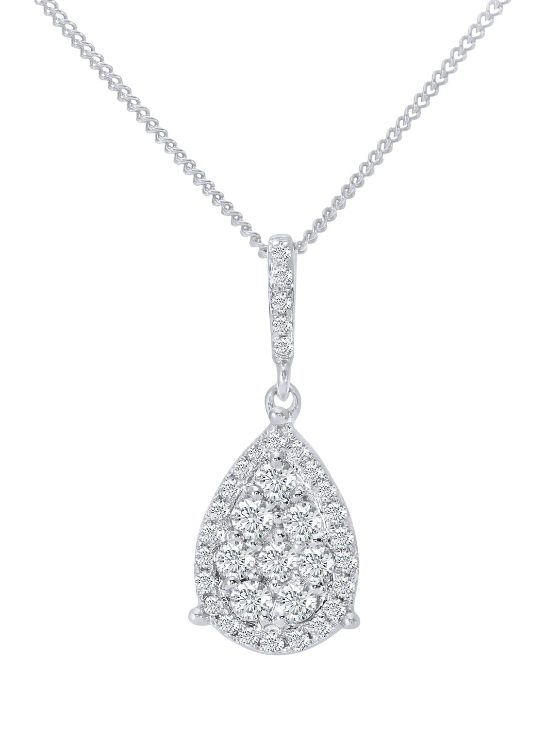 Product image 1 of 4, which shows Mogul 18ct White Gold Diamond Cluster Pendant Necklace