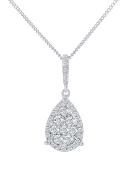 Mogul 18ct White Gold Diamond Cluster Pendant Necklace, White