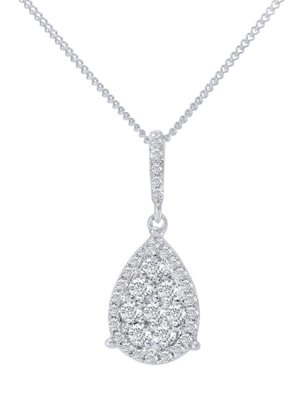 Mogul 18ct White Gold Diamond Cluster Pendant Necklace, White