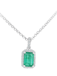 Mogul 18ct White Gold Octagon Cut Emerald and Diamond Pendant Necklace