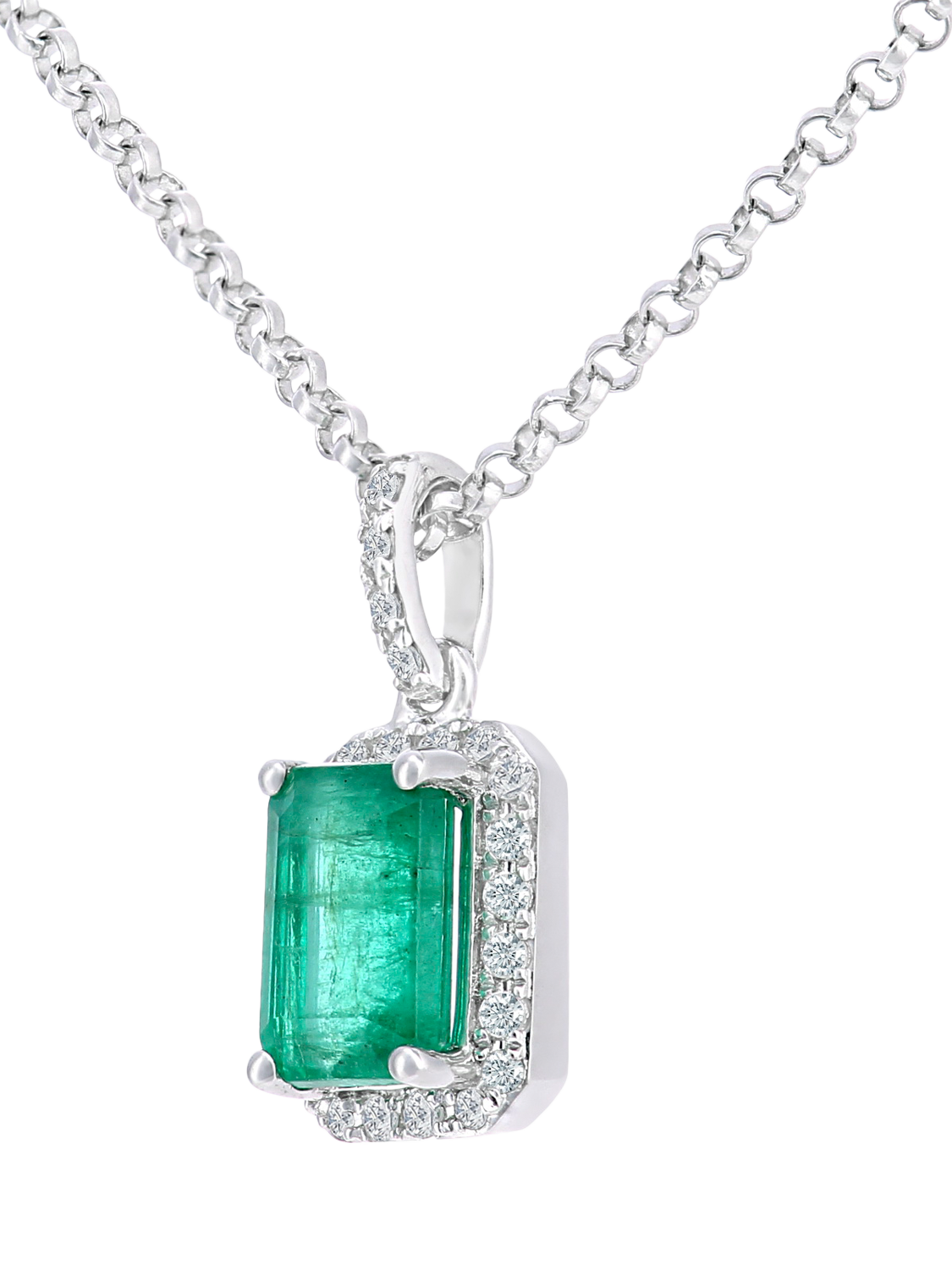 Product image 2 of 4, which shows Mogul 18ct White Gold Octagon Cut Emerald and Diamond Pendant Necklace