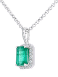 Mogul 18ct White Gold Octagon Cut Emerald and Diamond Pendant Necklace