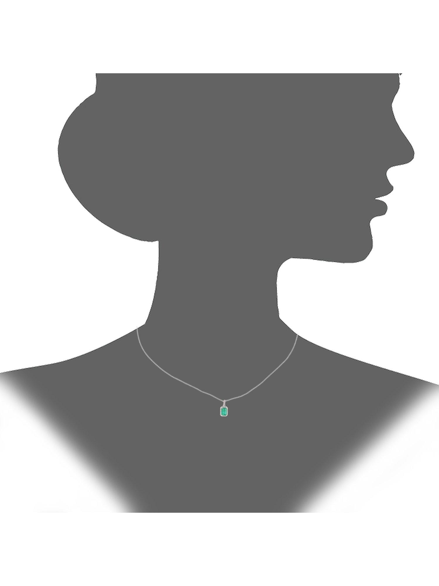 Product image 3 of 4, which shows Mogul 18ct White Gold Octagon Cut Emerald and Diamond Pendant Necklace