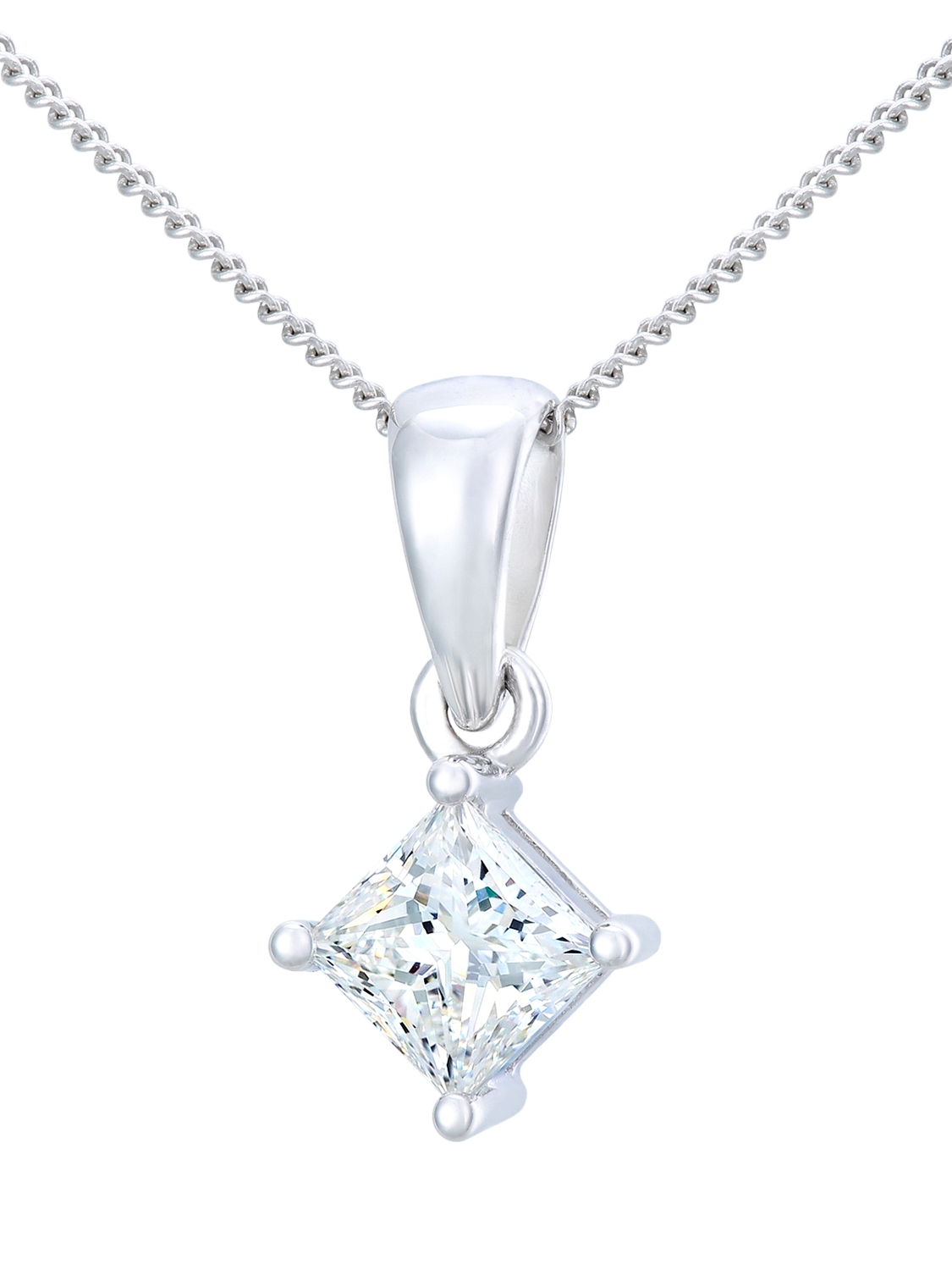 Product image 1 of 4, which shows Mogul 18ct White Gold Princess Cut Diamond Solitaire Pendant Necklace. 0.75ct