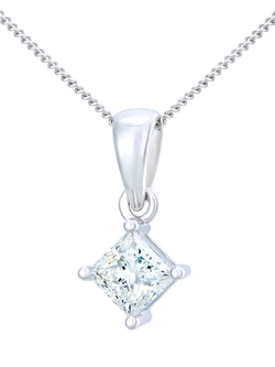 Mogul 18ct White Gold Princess Cut Diamond Solitaire Pendant Necklace. 0.75ct, White