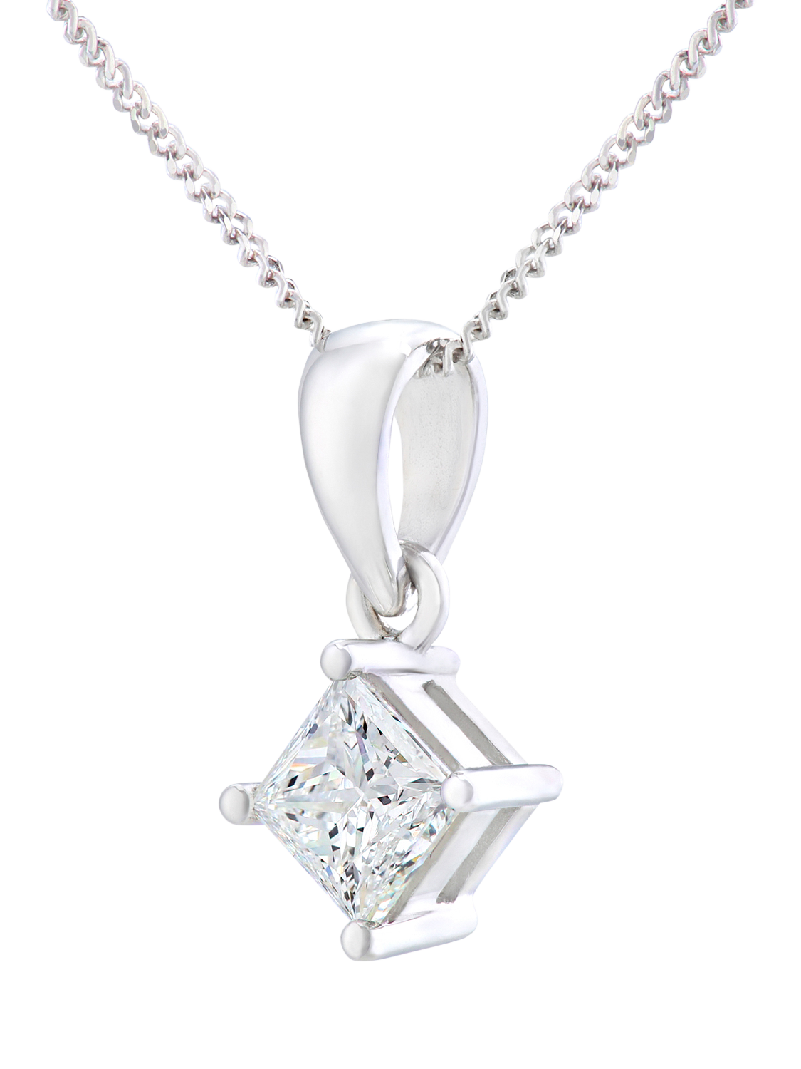 Product image 2 of 4, which shows Mogul 18ct White Gold Princess Cut Diamond Solitaire Pendant Necklace. 0.75ct