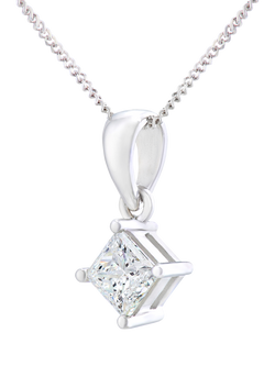 Mogul 18ct White Gold Princess Cut Diamond Solitaire Pendant Necklace. 0.75ct - view 2, White