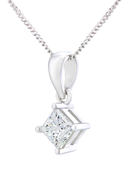 Mogul 18ct White Gold Princess Cut Diamond Solitaire Pendant Necklace. 0.75ct - view 2, White