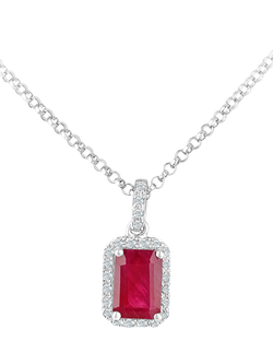 Mogul 18ct White Gold Octagon Ruby and Diamond Pendant, Red