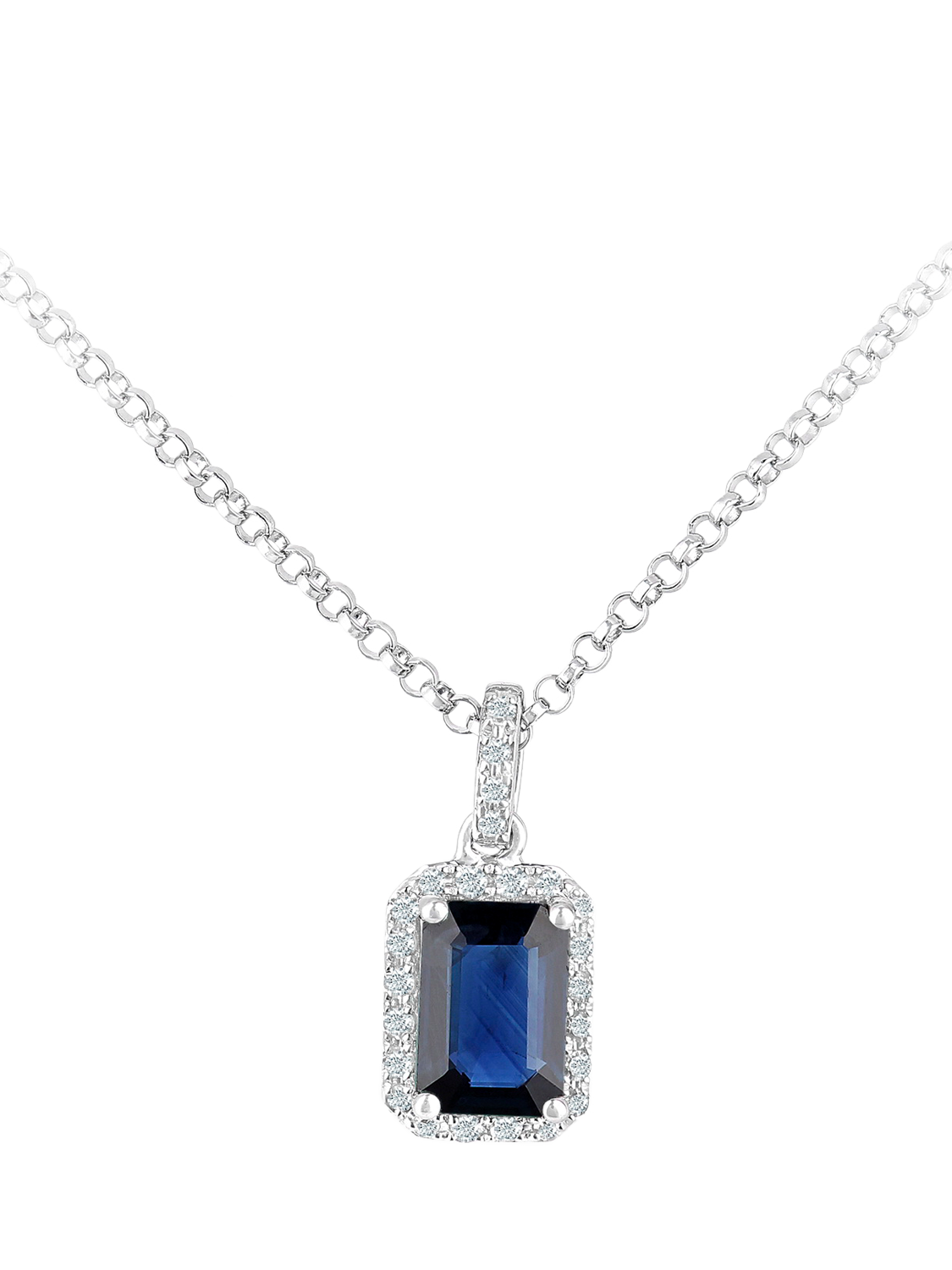 Product image 1 of 4, which shows Mogul 18ct White Gold Octagon Cut Sapphire and Diamond Pendant Necklace