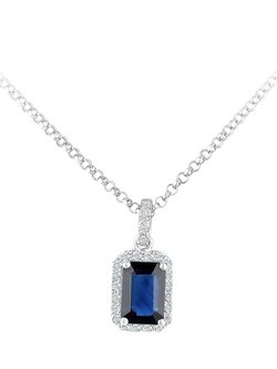 Mogul 18ct White Gold Octagon Cut Sapphire and Diamond Pendant Necklace, Blue