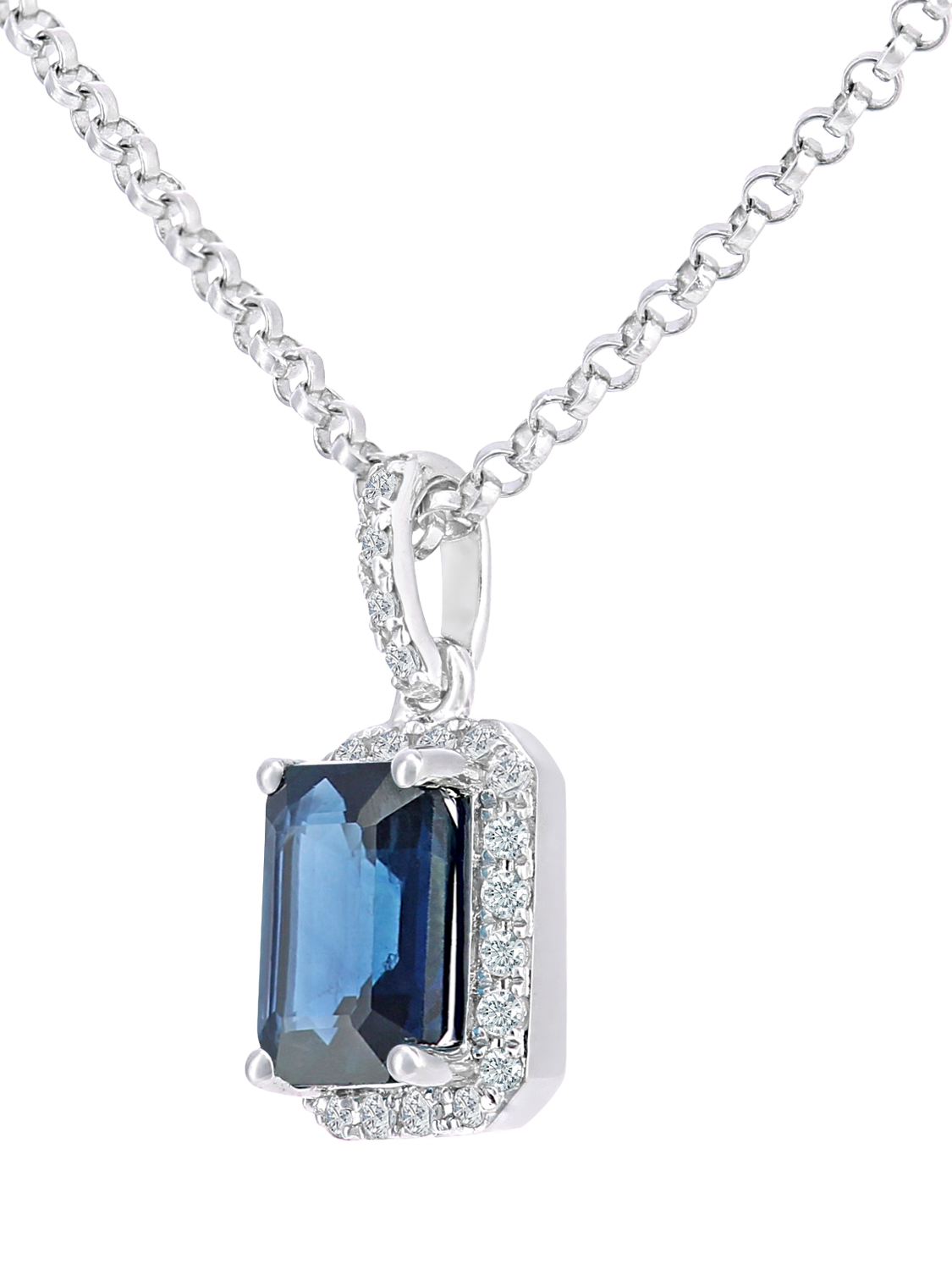 Product image 2 of 4, which shows Mogul 18ct White Gold Octagon Cut Sapphire and Diamond Pendant Necklace