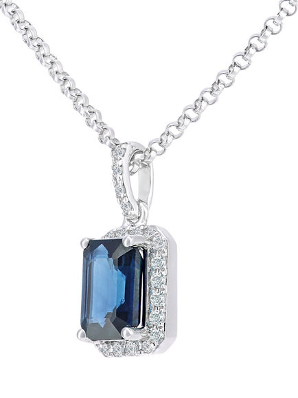 Mogul 18ct White Gold Octagon Cut Sapphire and Diamond Pendant Necklace - view 2, Blue