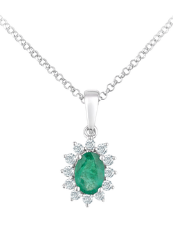 Mogul 18ct White Gold Oval Emerald and Diamond Pendant, Green