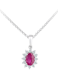 Mogul 18ct White Gold Oval Cut Ruby and Diamond Pendant Necklace