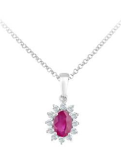 Mogul 18ct White Gold Oval Cut Ruby and Diamond Pendant Necklace, Red