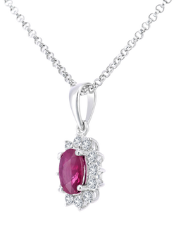 Mogul 18ct White Gold Oval Cut Ruby and Diamond Pendant Necklace - view 2, Red