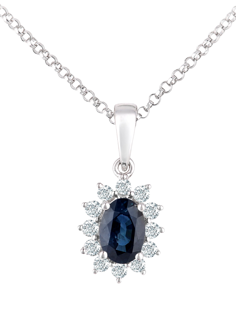 Product image 1 of 4, which shows Mogul 18ct White Gold Oval Cut Sapphire and Diamond Pendant Necklace