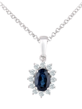 Mogul 18ct White Gold Oval Cut Sapphire and Diamond Pendant Necklace