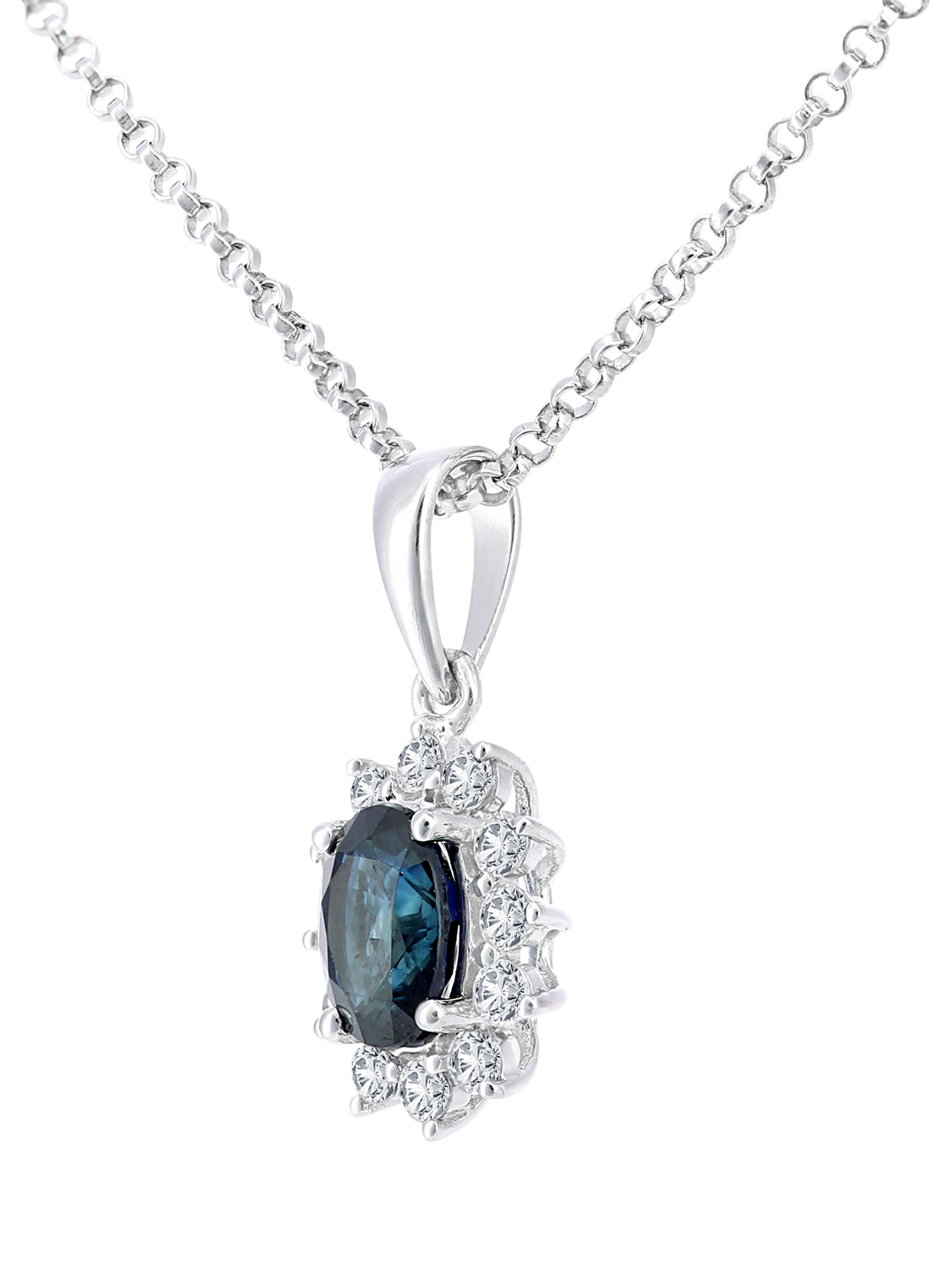 Product image 2 of 4, which shows Mogul 18ct White Gold Oval Cut Sapphire and Diamond Pendant Necklace