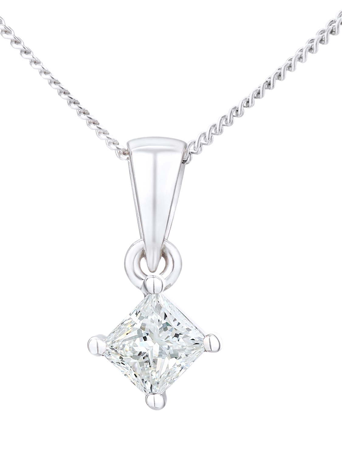 Product image 1 of 4, which shows Mogul 18ct White Gold Princess Cut Diamond Solitaire Pendant Necklace, 0.33ct