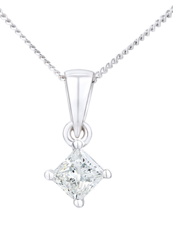 Mogul 18ct White Gold Princess Cut Diamond Solitaire Pendant Necklace, 0.33ct, White