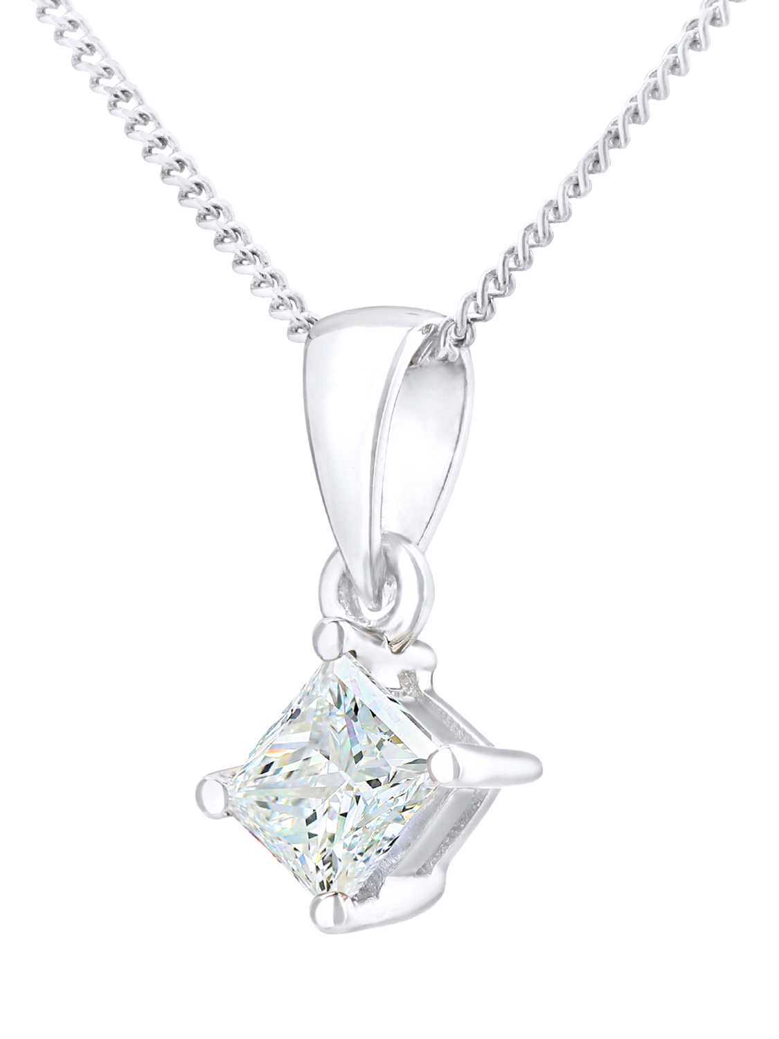 Product image 2 of 4, which shows Mogul 18ct White Gold Princess Cut Diamond Solitaire Pendant Necklace, 0.33ct