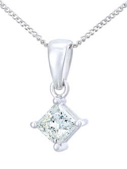 Mogul 18ct White Gold Princess Solitaire Diamond Pendant, White