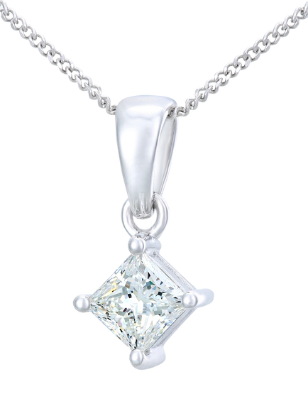 Mogul 18ct White Gold Princess Solitaire Diamond Pendant, White