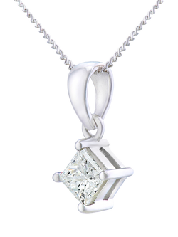 Mogul 18ct White Gold Princess Solitaire Diamond Pendant - view 2, White