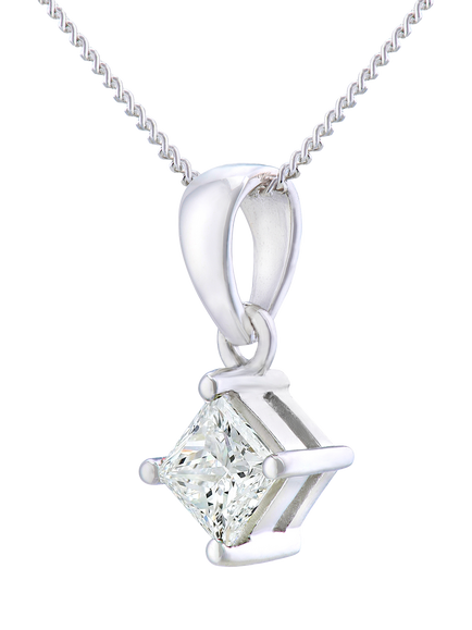 Mogul 18ct White Gold Princess Solitaire Diamond Pendant - view 2, White