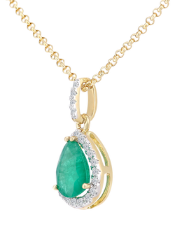 Mogul 18ct Yellow Gold Pear-Shaped Emerald and Diamond Pendant Necklace - view 2, Green