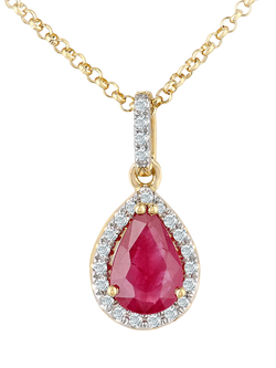 Mogul 18ct Yellow Gold Pear-Shaped Ruby and Diamond Pendant Necklace, Red