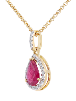 Mogul 18ct Yellow Gold Pear-Shaped Ruby and Diamond Pendant Necklace - view 2, Red
