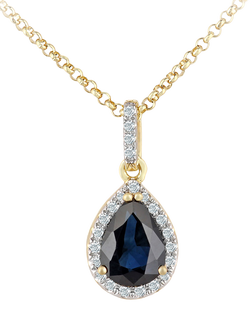 Mogul 18ct Yellow Gold Pear-Shaped Sapphire and Diamond Pendant Necklace, Blue
