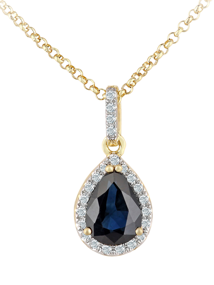 Mogul 18ct Yellow Gold Pear-Shaped Sapphire and Diamond Pendant Necklace, Blue