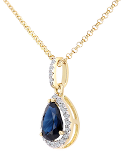 Mogul 18ct Yellow Gold Pear-Shaped Sapphire and Diamond Pendant Necklace - view 2, Blue