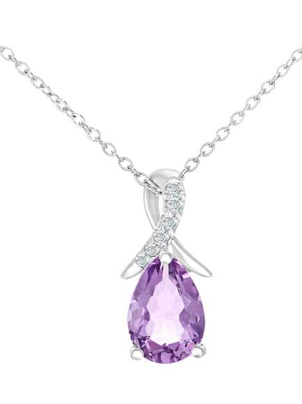 Mogul 9ct White Gold Pear Amethyst and Diamond Pendant, Purple