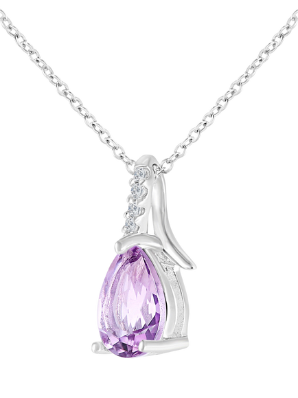 Mogul 9ct White Gold Pear Amethyst and Diamond Pendant - view 2, Purple